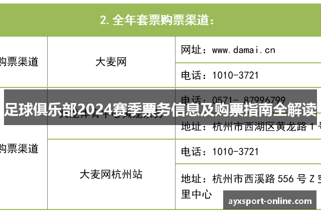 足球俱乐部2024赛季票务信息及购票指南全解读