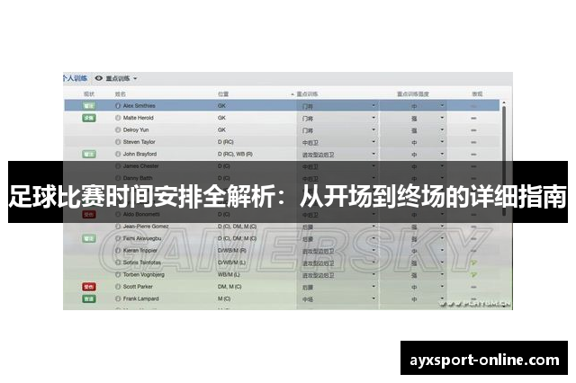 足球比赛时间安排全解析：从开场到终场的详细指南