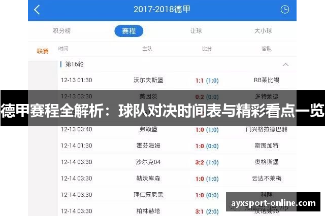 德甲赛程全解析：球队对决时间表与精彩看点一览